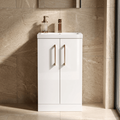 [BFLE006H019] Bramshall Contemporary Compact Floor Standing Vanity Basin Unit with Polymarble Basin, 500mm, Choice of Colour and Handle Finish - Silo