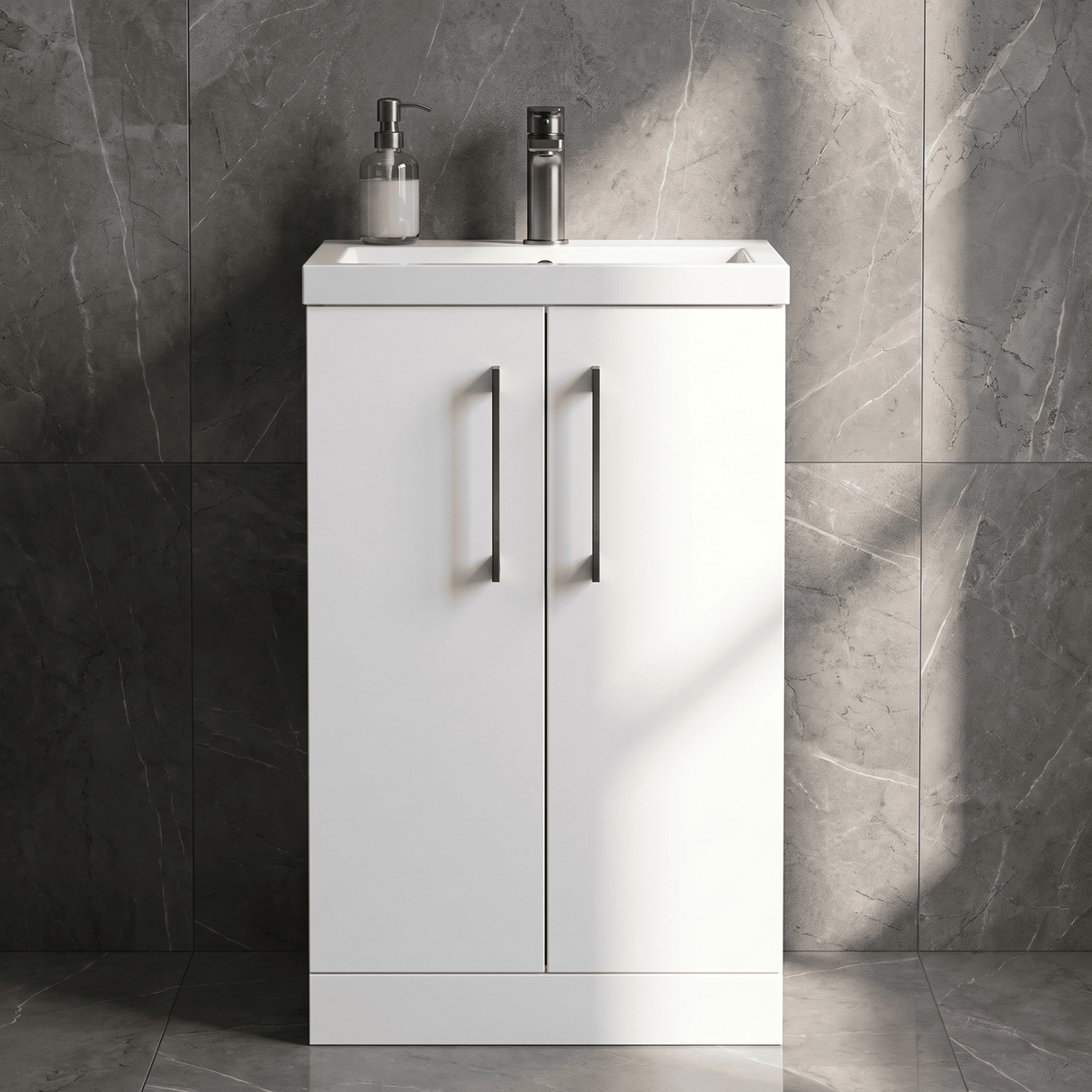 [BFLE006H1516] Bramshall Contemporary Compact Floor Standing Vanity Basin Unit with Polymarble Basin, 500mm, Choice of Colour and Handle Finish - Silo