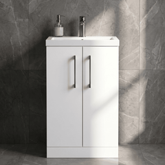 [BFLE006H1516] Bramshall Contemporary Compact Floor Standing Vanity Basin Unit with Polymarble Basin, 500mm, Choice of Colour and Handle Finish - Silo