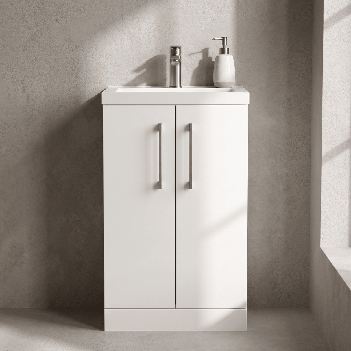 [BFLE006H716] Bramshall Contemporary Compact Floor Standing Vanity Basin Unit with Polymarble Basin, 500mm, Choice of Colour and Handle Finish - Silo