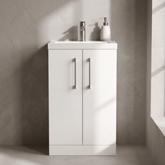 [BFLE006H716] Bramshall Contemporary Compact Floor Standing Vanity Basin Unit with Polymarble Basin, 500mm, Choice of Colour and Handle Finish - Silo
