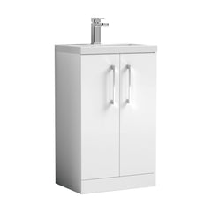 [BFLE006] Balterley Level Compact Bathroom Cloakroom Vanity Basin Unit with Polymarble Basin, Chrome Handles, 500mm, Gloss White - Cutout
