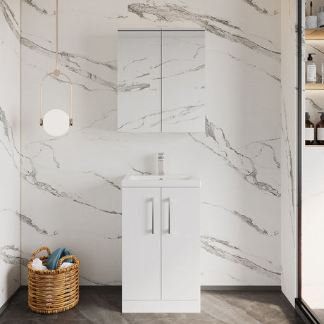 [BFLE006] Balterley Level Compact Bathroom Cloakroom Vanity Basin Unit with Polymarble Basin, Chrome Handles, 500mm, Gloss White - Lifestyle 1