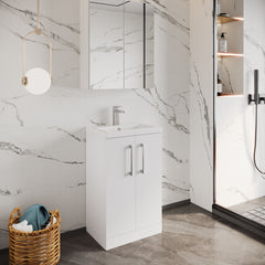 [BFLE006] Balterley Level Compact Bathroom Cloakroom Vanity Basin Unit with Polymarble Basin, Chrome Handles, 500mm, Gloss White - Lifestyle 2