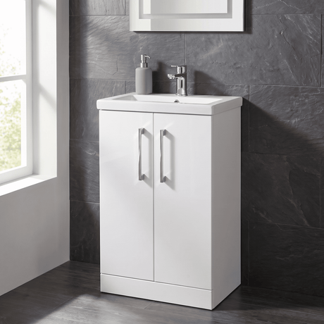 [BFLE006] Balterley Level Compact Bathroom Cloakroom Vanity Basin Unit with Polymarble Basin, Chrome Handles, 500mm, Gloss White - Silo