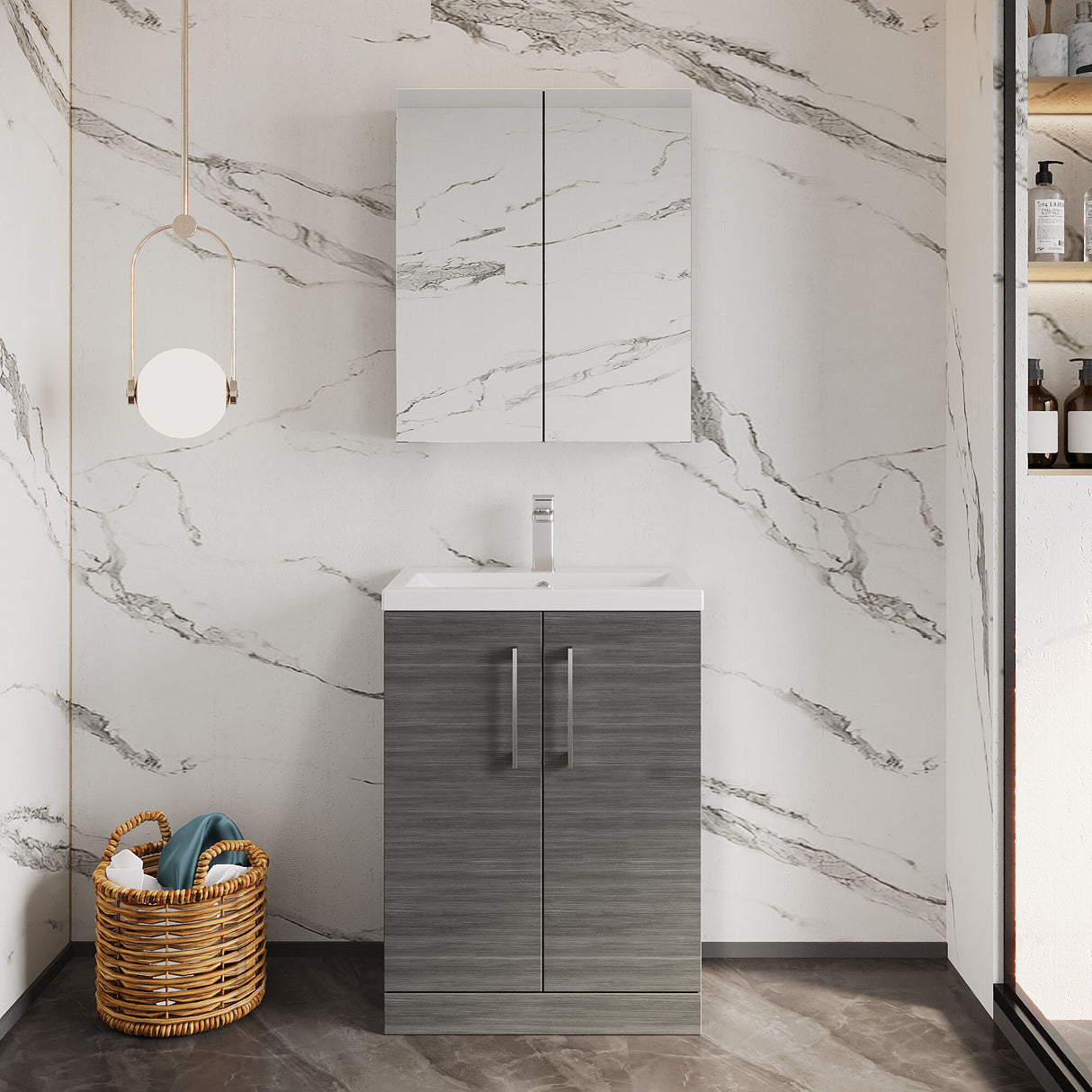 [BFLE025E] Bramshall Floor Standing Cloakroom Vanity Basin Unit with Choice of Finish, Handle Finish and Size - Lifestyle 1
