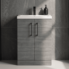 [BFLE025H018] Bramshall Contemporary Compact Floor Standing Vanity Basin Unit with Polymarble Basin, 600mm, Choice of Colour and Handle Finish - Silo
