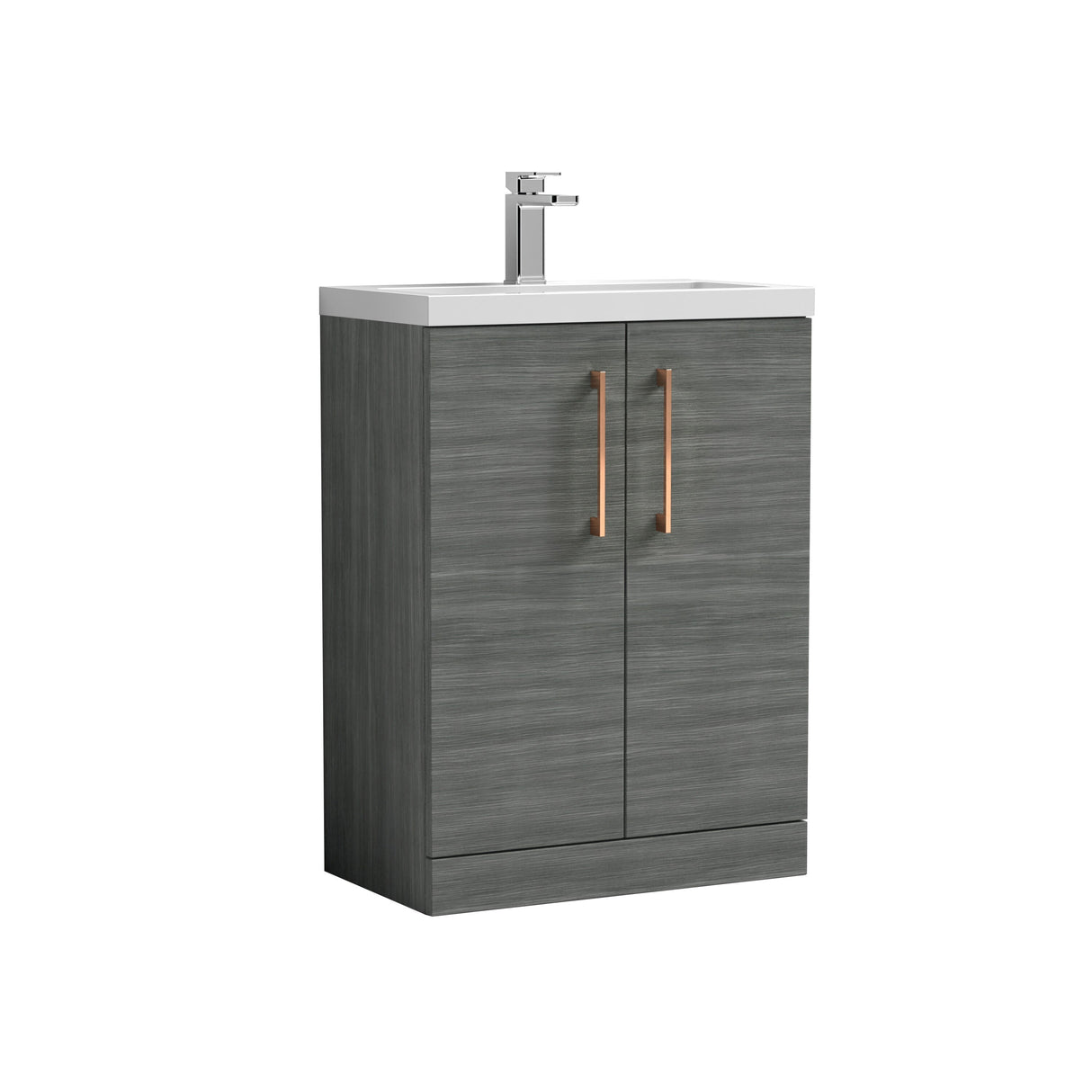 [BFLE025H019] Bramshall Contemporary Compact Floor Standing Vanity Basin Unit with Polymarble Basin, 600mm, Choice of Colour and Handle Finish - Cutout