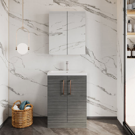 [BFLE025H019] Bramshall Contemporary Compact Floor Standing Vanity Basin Unit with Polymarble Basin, 600mm, Choice of Colour and Handle Finish - Lifestyle 1