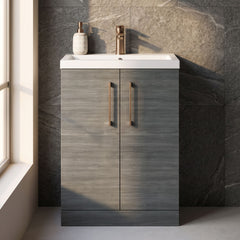 [BFLE025H1516] Bramshall Contemporary Compact Floor Standing Vanity Basin Unit with Polymarble Basin, 600mm, Choice of Colour and Handle Finish - Silo