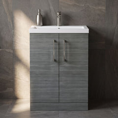 [BFLE025H716] Bramshall Contemporary Compact Floor Standing Vanity Basin Unit with Polymarble Basin, 600mm, Choice of Colour and Handle Finish - Silo