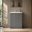 [BFLE025] Balterley Level Compact Bathroom Cloakroom Vanity Basin Unit with Polymarble Basin, Chrome Handles, 600mm, Woodgrain Grey - Silo