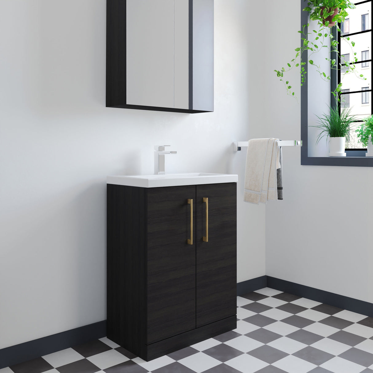 [BFLE026EH017] Bramshall Floor Standing Cloakroom Vanity Basin Unit with Choice of Finish, Handle Finish and Size - Lifestyle 2