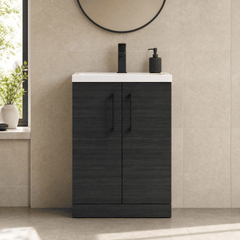 [BFLE026H018] Bramshall Contemporary Compact Floor Standing Vanity Basin Unit with Polymarble Basin, 600mm, Choice of Colour and Handle Finish - Silo