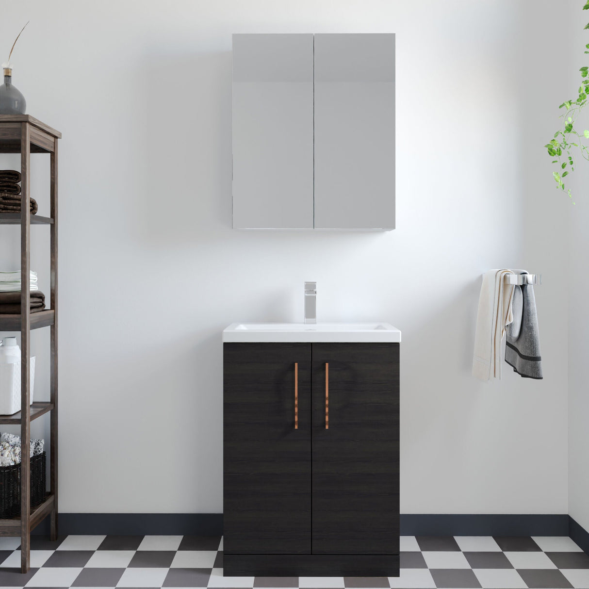 [BFLE026H019] Bramshall Contemporary Compact Floor Standing Vanity Basin Unit with Polymarble Basin, 600mm, Choice of Colour and Handle Finish - Lifestyle 1