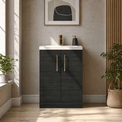 [BFLE026H019] Bramshall Contemporary Compact Floor Standing Vanity Basin Unit with Polymarble Basin, 600mm, Choice of Colour and Handle Finish - Silo