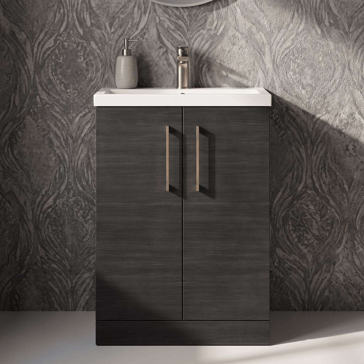 [BFLE026H1516] Bramshall Contemporary Compact Floor Standing Vanity Basin Unit with Polymarble Basin, 600mm, Choice of Colour and Handle Finish - Silo