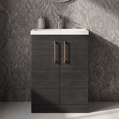 [BFLE026H1516] Bramshall Contemporary Compact Floor Standing Vanity Basin Unit with Polymarble Basin, 600mm, Choice of Colour and Handle Finish - Silo
