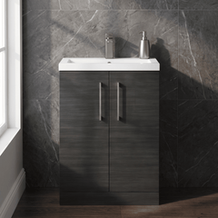 [BFLE026H716] Bramshall Contemporary Compact Floor Standing Vanity Basin Unit with Polymarble Basin, 600mm, Choice of Colour and Handle Finish - Silo