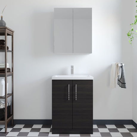 [BFLE026] Balterley Level Compact Bathroom Cloakroom Vanity Basin Unit with Polymarble Basin, Chrome Handles, 600mm, Woodgrain Black - Lifestyle 1
