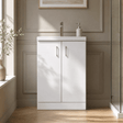 [BFLE027E] Balterley Level Compact Bathroom Cloakroom Vanity Basin Unit with Ceramic Basin, Chrome Handles, 600mm, Gloss White - Silo