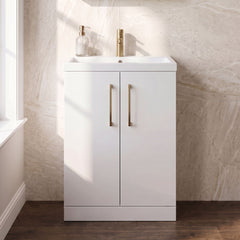 [BFLE027H017] Bramshall Contemporary Compact Floor Standing Vanity Basin Unit with Polymarble Basin, 600mm, Choice of Colour and Handle Finish - Silo