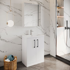 [BFLE027H018] Bramshall Contemporary Compact Floor Standing Vanity Basin Unit with Polymarble Basin, 600mm, Choice of Colour and Handle Finish - Lifestyle 2