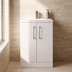 [BFLE027H716] Bramshall Contemporary Compact Floor Standing Vanity Basin Unit with Polymarble Basin, 600mm, Choice of Colour and Handle Finish - Silo