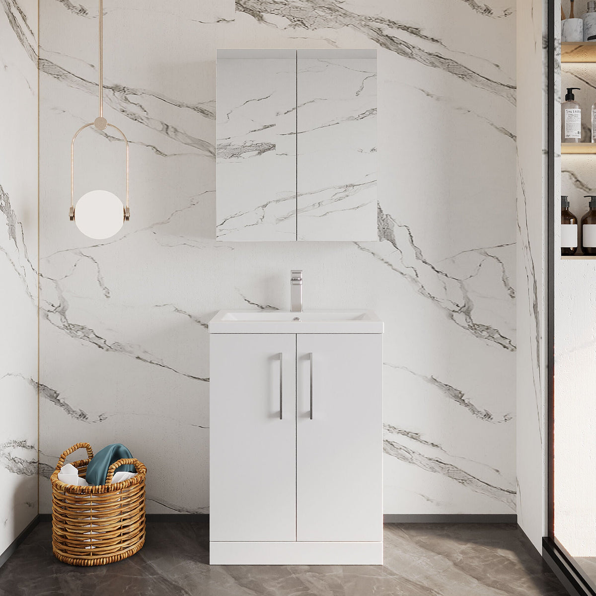 [BFLE027] Bramshall Contemporary Compact Floor Standing Vanity Basin Unit with Polymarble Basin, 600mm, Choice of Colour and Handle Finish - Lifestyle 1