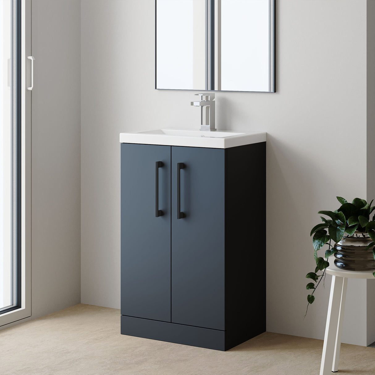 [BFLE028EH018] Bramshall Floor Standing Cloakroom Vanity Basin Unit with Choice of Finish, Handle Finish and Size - Lifestyle 3
