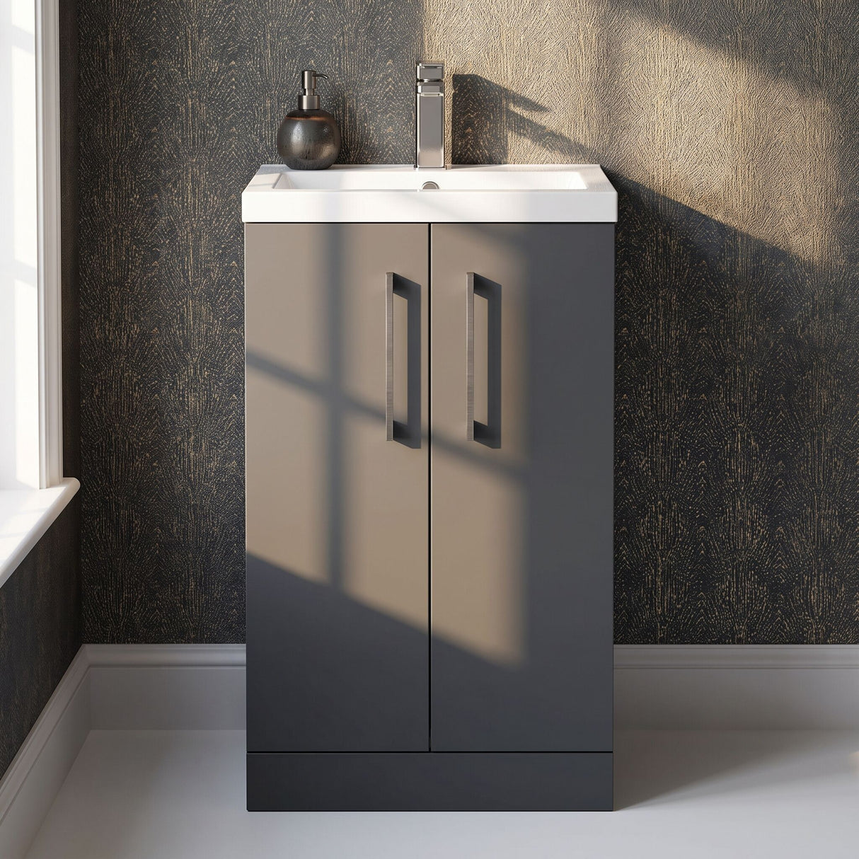 [BFLE028EH716] Bramshall Floor Standing Cloakroom Vanity Basin Unit with Choice of Finish, Handle Finish and Size - Silo