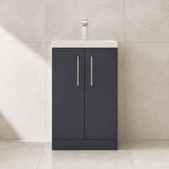[BFLE028E] Balterley Level Compact Bathroom Cloakroom Vanity Basin Unit with Ceramic Basin, Chrome Handles, 500mm, Satin Dark Grey - Silo