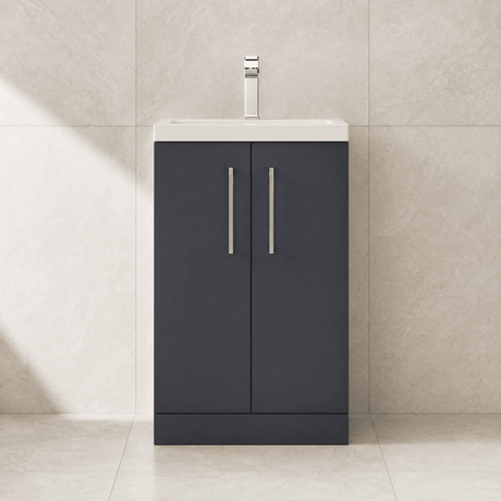 [BFLE028E] Balterley Level Compact Bathroom Cloakroom Vanity Basin Unit with Ceramic Basin, Chrome Handles, 500mm, Satin Dark Grey - Silo