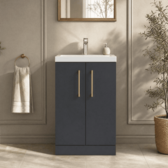 [BFLE028H017] Bramshall Contemporary Compact Floor Standing Vanity Basin Unit with Polymarble Basin, 500mm, Choice of Colour and Handle Finish - Silo