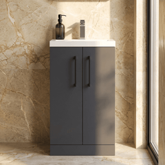 [BFLE028H018] Bramshall Contemporary Compact Floor Standing Vanity Basin Unit with Polymarble Basin, 500mm, Choice of Colour and Handle Finish - Silo