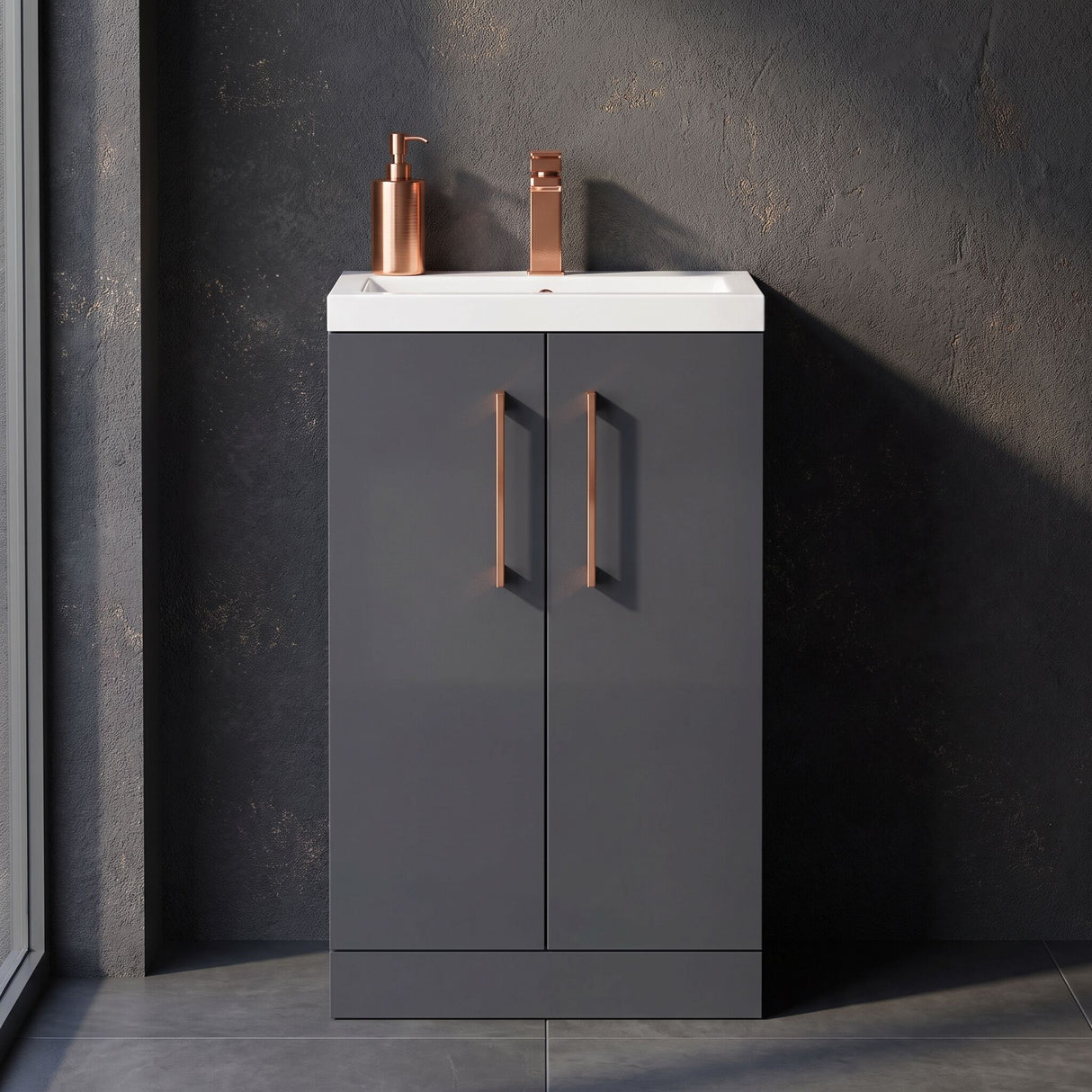 [BFLE028H019] Bramshall Contemporary Compact Floor Standing Vanity Basin Unit with Polymarble Basin, 500mm, Choice of Colour and Handle Finish - Silo