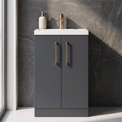 [BFLE028H1516] Bramshall Contemporary Compact Floor Standing Vanity Basin Unit with Polymarble Basin, 500mm, Choice of Colour and Handle Finish - Silo