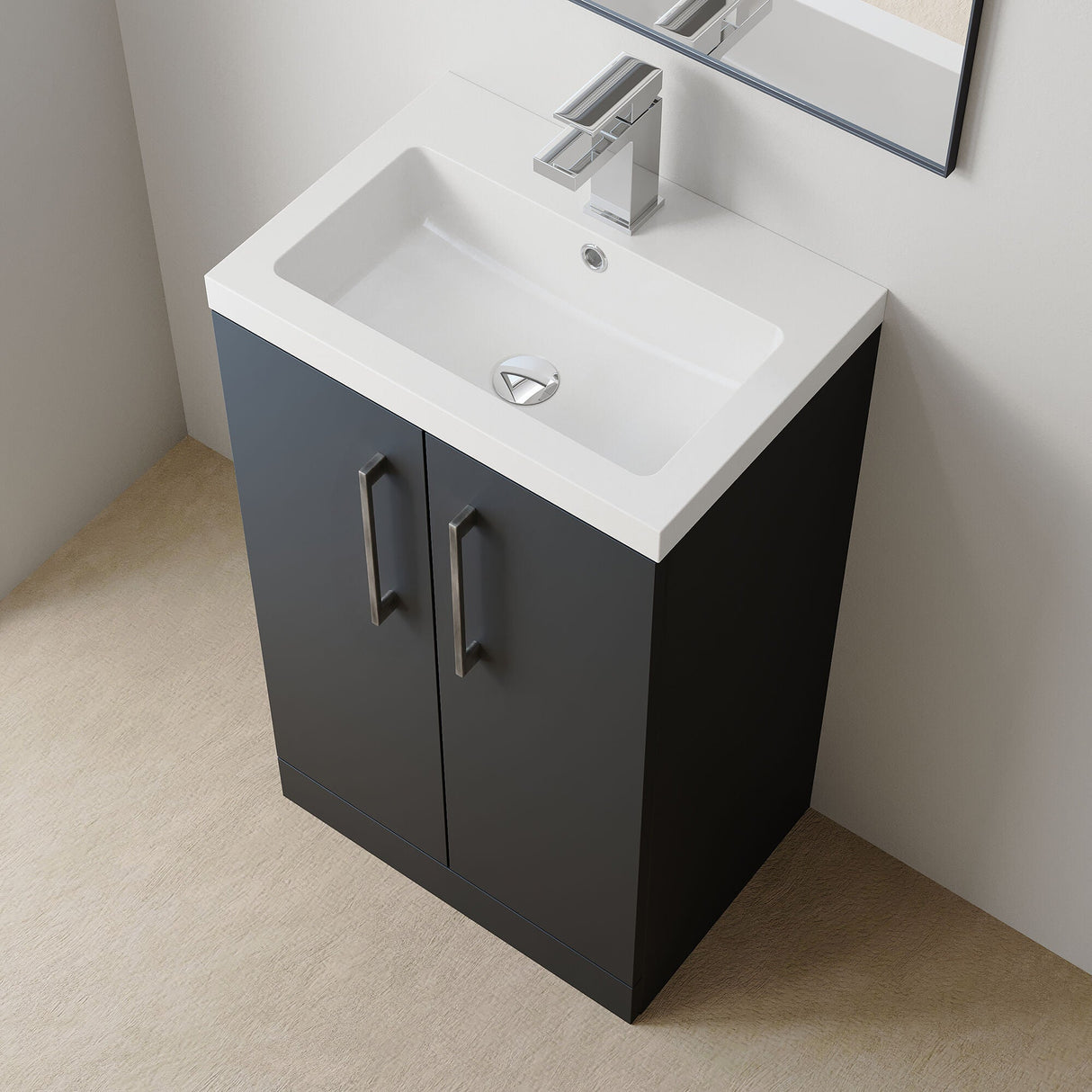 [BFLE028H716] Bramshall Contemporary Compact Floor Standing Vanity Basin Unit with Polymarble Basin, 500mm, Choice of Colour and Handle Finish - Lifestyle 1