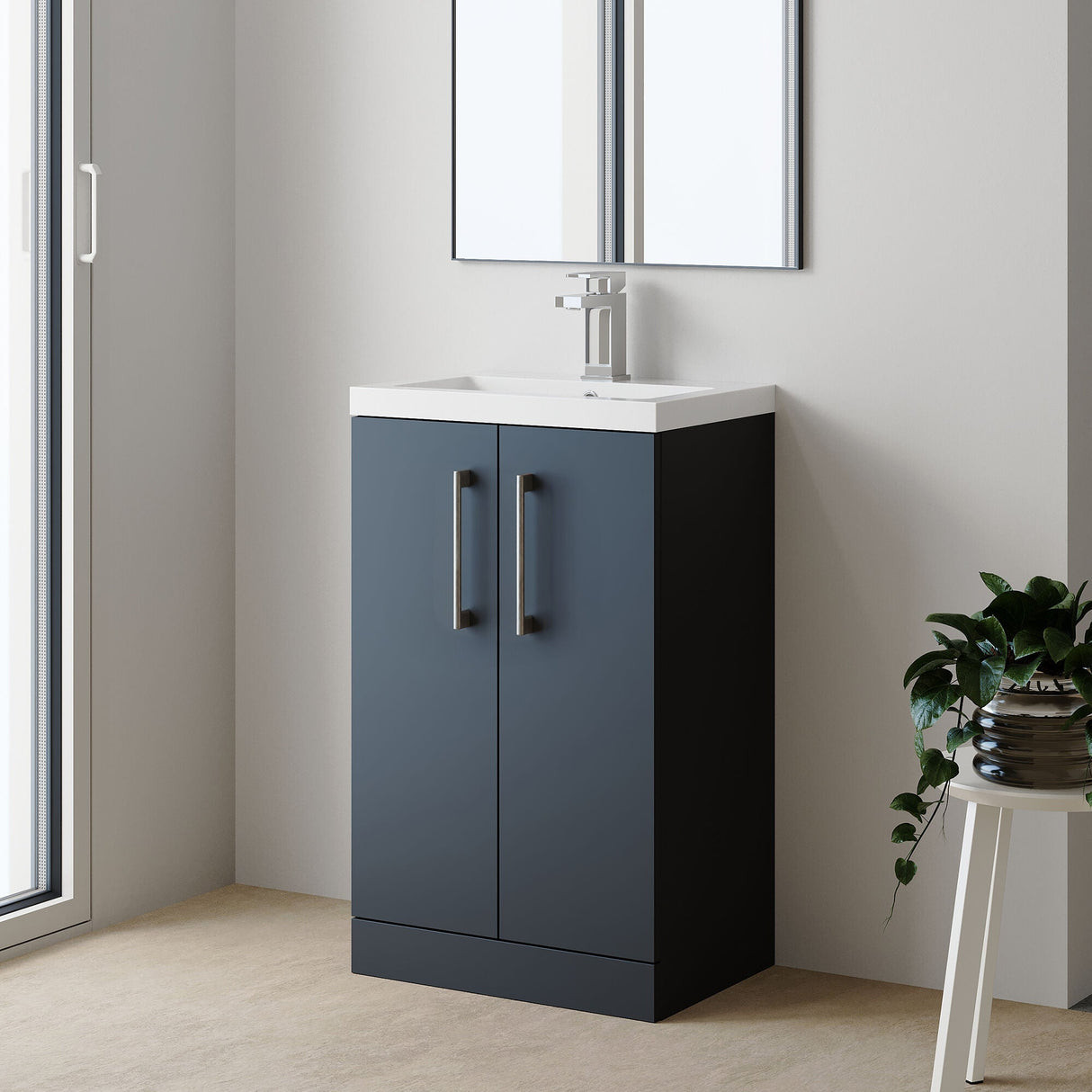 [BFLE028H716] Bramshall Contemporary Compact Floor Standing Vanity Basin Unit with Polymarble Basin, 500mm, Choice of Colour and Handle Finish - Lifestyle 2