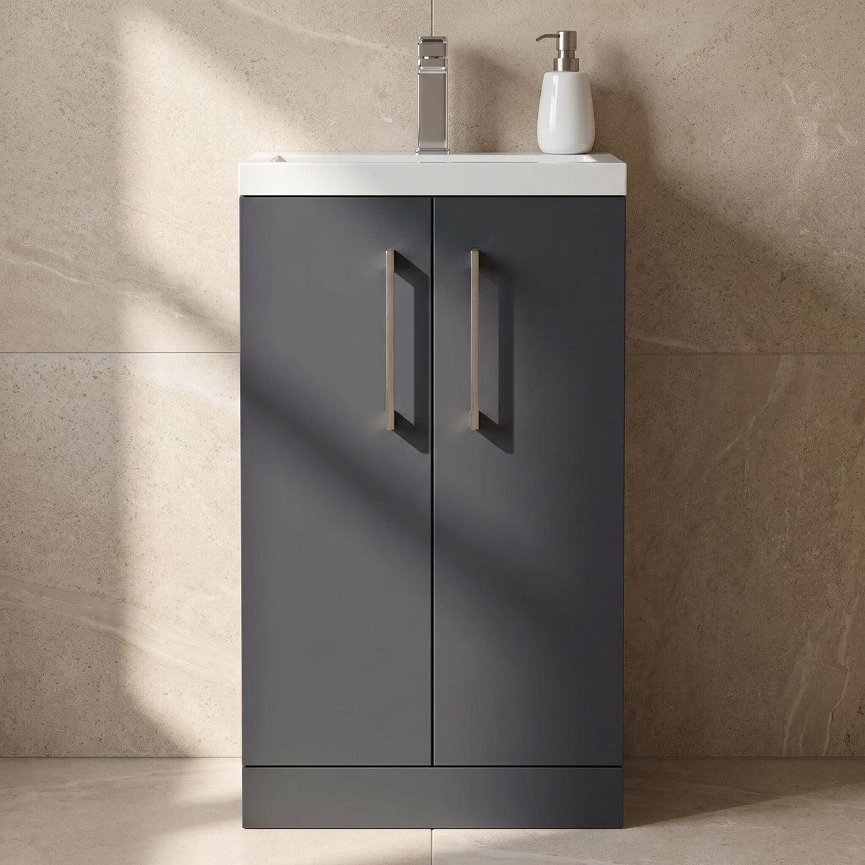 [BFLE028H716] Bramshall Contemporary Compact Floor Standing Vanity Basin Unit with Polymarble Basin, 500mm, Choice of Colour and Handle Finish - Silo