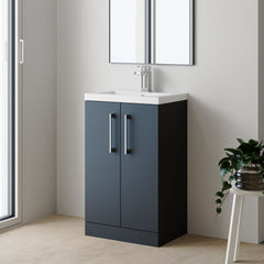 [BFLE028] Bramshall Contemporary Compact Floor Standing Vanity Basin Unit with Polymarble Basin, 500mm, Choice of Colour and Handle Finish - Lifestyle 3