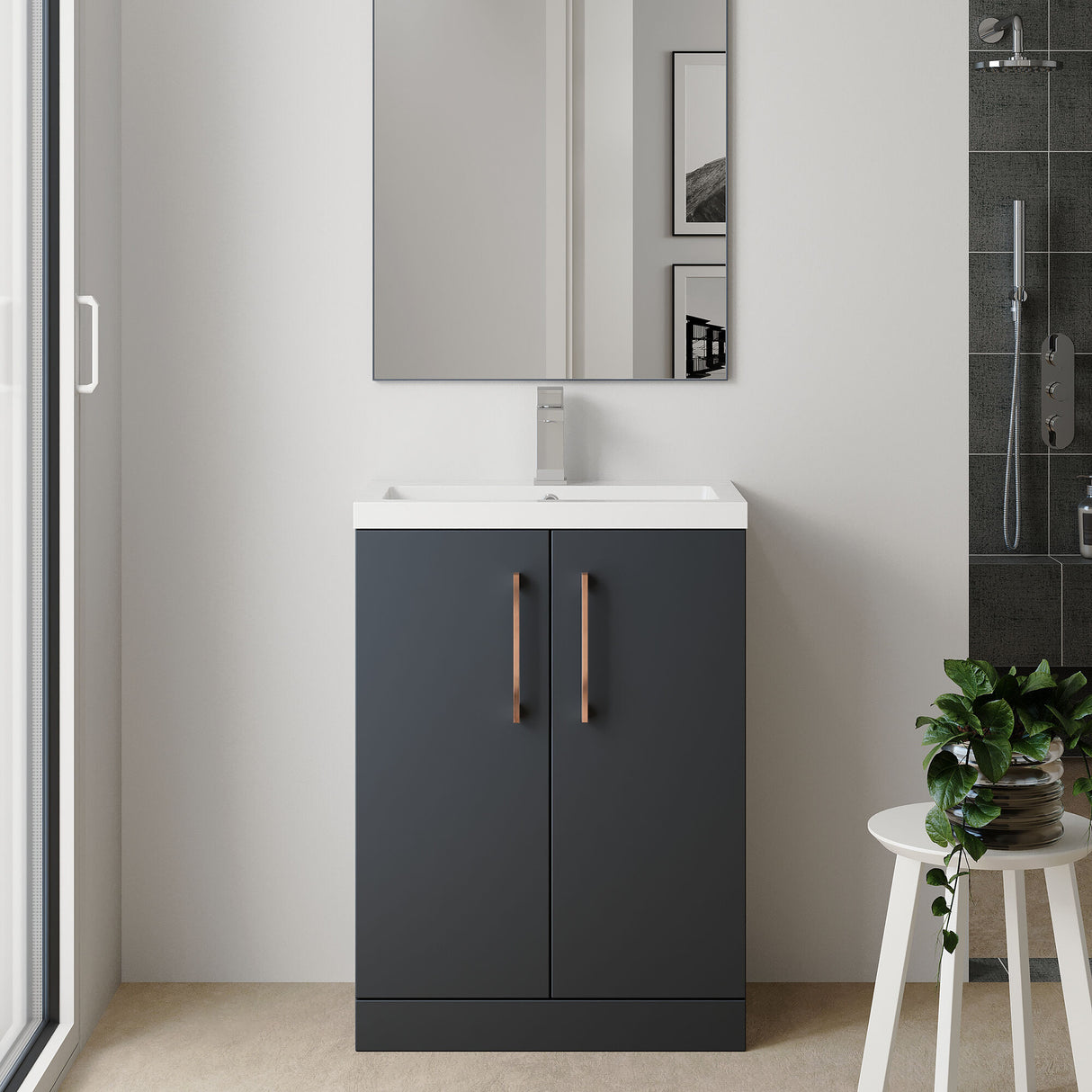 [BFLE029EH019] Bramshall Floor Standing Cloakroom Vanity Basin Unit with Choice of Finish, Handle Finish and Size - Lifestyle 1