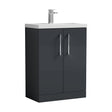 [BFLE029E] Balterley Level Compact Bathroom Cloakroom Vanity Basin Unit with Ceramic Basin, Chrome Handles, 600mm, Satin Dark Grey - Cutout