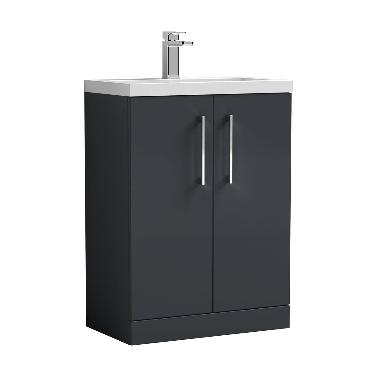 [BFLE029E] Balterley Level Compact Bathroom Cloakroom Vanity Basin Unit with Ceramic Basin, Chrome Handles, 600mm, Satin Dark Grey - Cutout