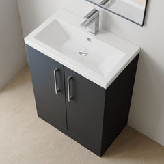 [BFLE029E] Balterley Level Compact Bathroom Cloakroom Vanity Basin Unit with Ceramic Basin, Chrome Handles, 600mm, Satin Dark Grey - Lifestyle 2
