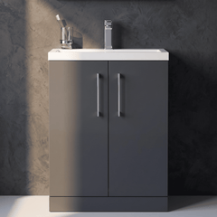 [BFLE029E] Balterley Level Compact Bathroom Cloakroom Vanity Basin Unit with Ceramic Basin, Chrome Handles, 600mm, Satin Dark Grey - Silo