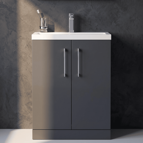 [BFLE029E] Balterley Level Compact Bathroom Cloakroom Vanity Basin Unit with Ceramic Basin, Chrome Handles, 600mm, Satin Dark Grey - Silo