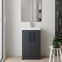 [BFLE029H018] Bramshall Contemporary Compact Floor Standing Vanity Basin Unit with Polymarble Basin, 600mm, Choice of Colour and Handle Finish - Lifestyle 1