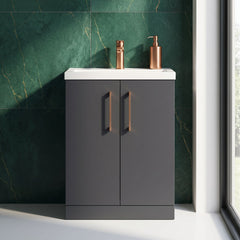 [BFLE029H019] Bramshall Contemporary Compact Floor Standing Vanity Basin Unit with Polymarble Basin, 600mm, Choice of Colour and Handle Finish - Silo