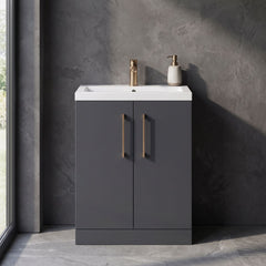 [BFLE029H1516] Bramshall Contemporary Compact Floor Standing Vanity Basin Unit with Polymarble Basin, 600mm, Choice of Colour and Handle Finish - Silo